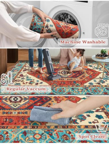 2'6"x8' Washable Non Slip Boho Runner Rug for Hallway (Orange/Multi / 2'6" x 8' (Runner))