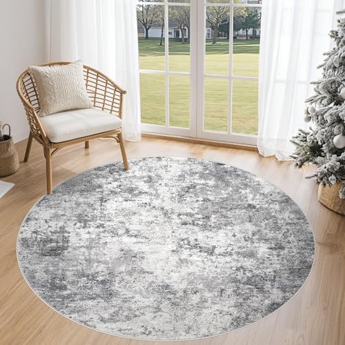 5ft Round Area Rug Living Room Rugs (Grey / 5' (Round))