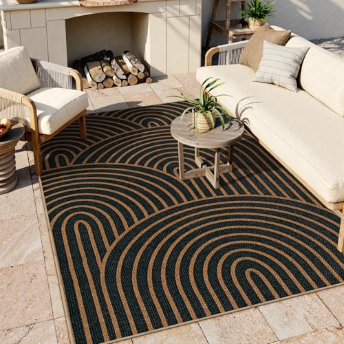 Modern Rainbow Easy Jute Carpet (5' x 7' (Rectangular) / Black/Multi-rainbow-1)