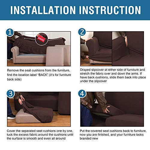 4 Piece Stretch Sofa Covers for 3 Cushion Couch Covers for Living Room Furniture Slipcovers (Large / Chocolate)