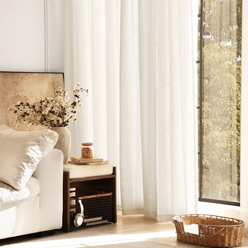 Natural Linen Curtains for Living Room Back Tab Modern Farmhouse Semi Sheer Natural Linen Curtains 45 inches Long 2 Panels Set Muted Neutral Window Curtain for Dining Room Bedroom 52x45 (Natural / 52"W x 45"L (Pack of 2))