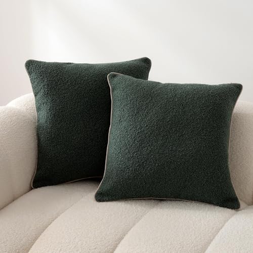 Boucle Throw Pillow Covers for Couch (Green / 20" x 20" (Pack of 2))