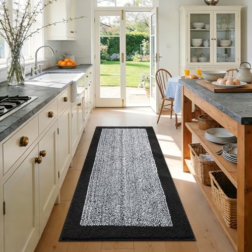 48x24 Long Bathroom Rugs Non Slip Washable (Black / 2' x 4' (Rectangular))