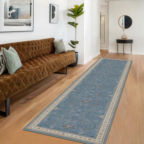 Non Slip 10ft Long Hallway Runner Rug Blue (2' x 10' (Runner) / Dusty Blue)