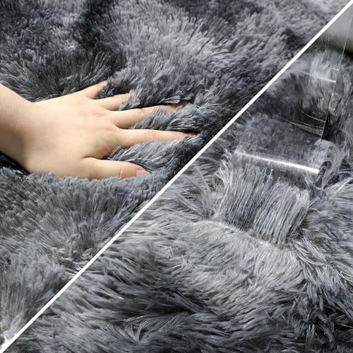 Tie Dyed Dark Grey 2x6 Machine Washable Runner Rugs for Hallway Soft Fluffy Shaggy Bedside Rugs for Bedroom Living Room Indoor Floor Carpet for Kids Girls and Boys Nursery Rooms Home Decor Aesthetic (Tie-dyed Dark Grey / 2' x 6' (Runner))