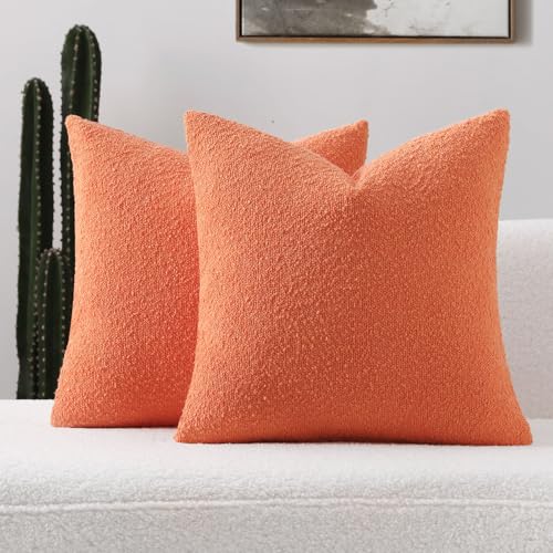 Pack of 2 Boucle Textured Throw Pillow Covers 26x26 Inch (Orange / 26" x 26" (Pack of 2))
