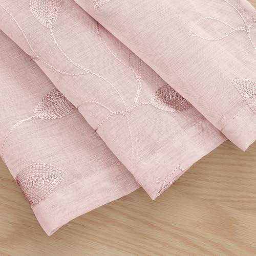 Blush Pink Kitchen Curtains Leaf Embroidered (52"W x 54"L (Pack of 2) / Blush Pink)