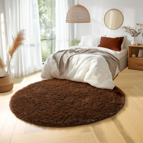 Chocolate Brown Shaggy Round Area Rug 5Ft for Bedroom Living Room (Brown / 5' (Round))
