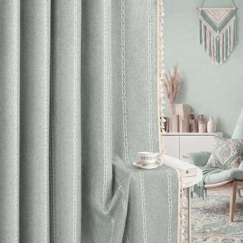 Teal 100% Boho Blackout Curtains 84 Inch 2 Panels with Tassels (Teal Green / 52"W x 84"L (Pack of 2))