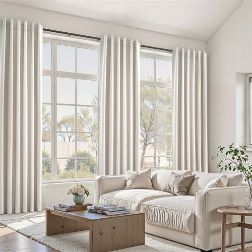 Living Room Curtains 102 Inches Long for Large Window Cream Ivory Birch Linen Texture 100% Blackout Curtains for Bedroom Noise Reduction Curtains Farmhouse Style 2 Panels (Birch / 40"W x 102"L (Pack of 2))