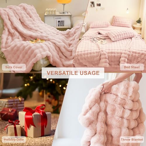Faux Fur Plush Sofa Covers for Couch Washable Rabbit Plush Couch Cover Cozy Faux Fur Sectional Covers for Dogs Fluffy Plush L Shaped Sofa Cover Pet Couch Protector (71" x 134" / Z-plush:pink)