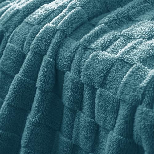 3D Checkered Fleece Throw Blanket for Couch (Slate Blue / Throw (50"x60"))
