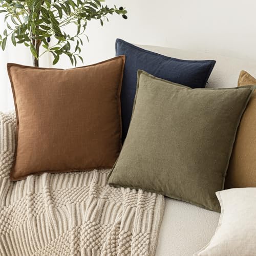 Linen Solid Decorative Throw Pillow Covers 18x18 Orange Brown (18" x 18" (Pack of 2) / Hazel)