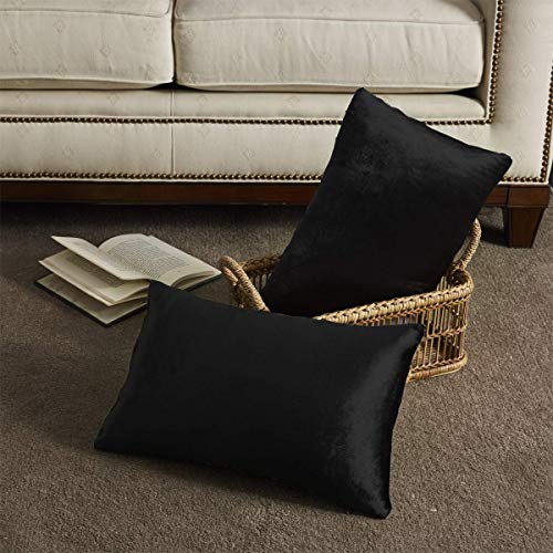Black Velvet Pillow Covers 12x20 Decorative Pillows Pack of 2 (Black / 20" x 12" (Pack of 2))