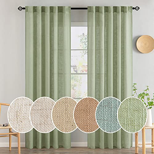 Sage Green Linen Curtains 37x84 Inch Length for Bedroom Living Room (Sage Green / 37"W x 84"L (Pack of 2))