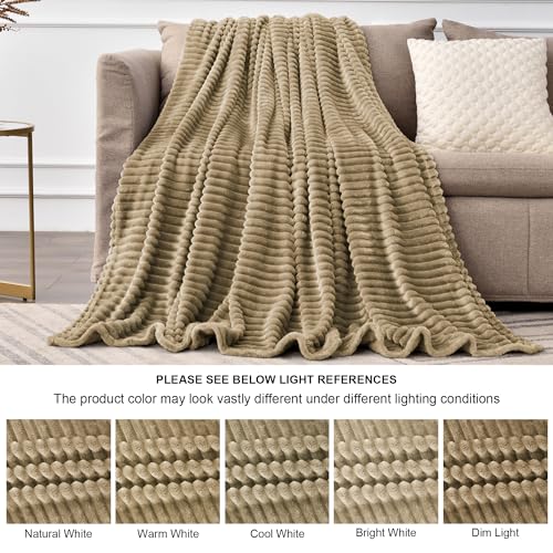 3D Ribbed Light Brown Fleece Twin Blanket for Couch (Brown / Twin(60"x80"))