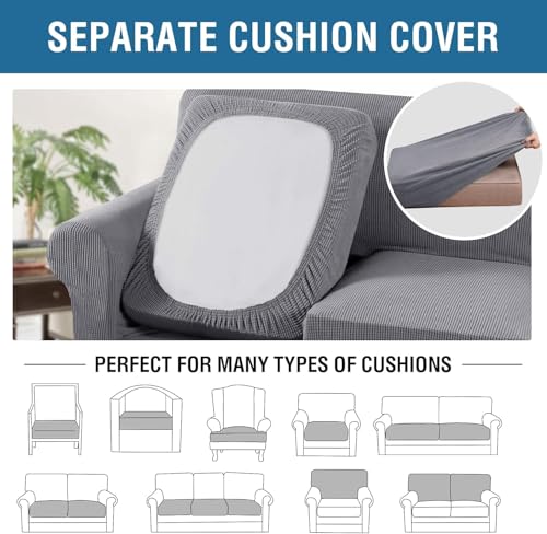 4 Piece Stretch Sofa Covers for 3 Cushion Couch Covers for Living Room Furniture Slipcovers (Large Plus / Dove)