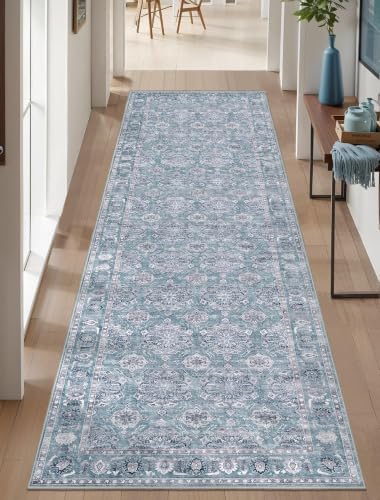 2'6"x8' Washable Non Slip Floral Boho Runner Rug for Hallway (Blue Grey/Multi / 2'6" x 8' (Runner))