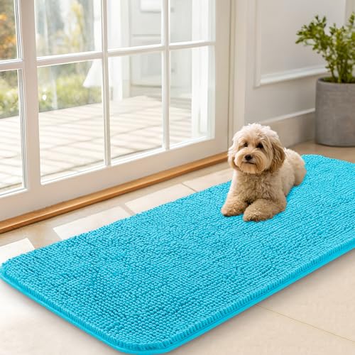 Dog Door Mat for Muddy Paws 47x20 (Aqua Blue / 47" X 20")