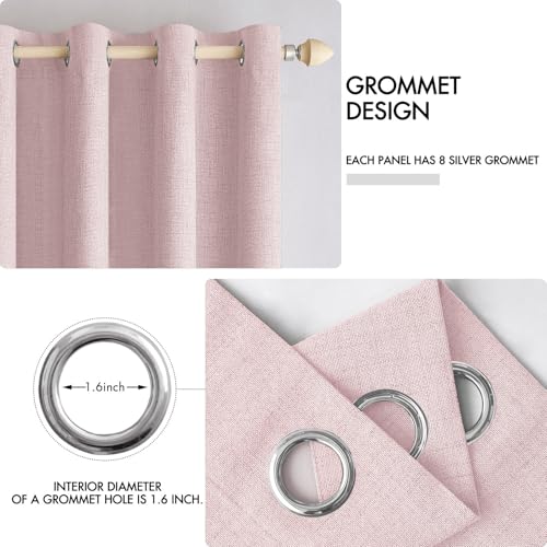 100% Blackout Linen Curtains for Bedroom 52x84 Inches Pink (Pink / 52"W x 84"L (Pack of 2))