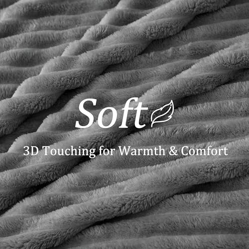 Ribbed Grey Throw Blanket for Couch (Grey / Throw(50"x60"))