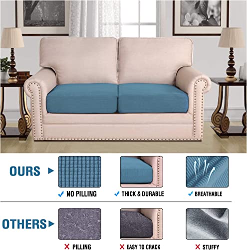 Super Stretch Individual Seat Cushion Covers Sofa Covers Couch Cushion Covers Slipcover Sets Thick Jacquard Textured Twill Fabric (Dusty Blue / 2 Cushion Loveseat)