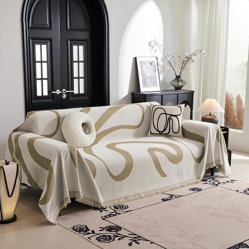 Couch Cover for 3 Cushion Sofa (91" x 118" / 1# Khaki Curve)