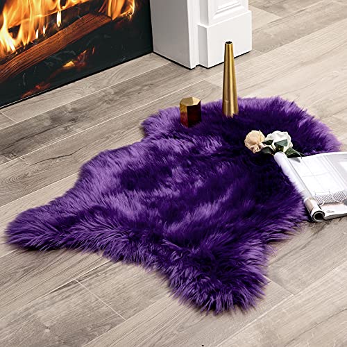 Fluffy Area Rug 2x3 ft Faux Fur Sheepskin Rug for Bedroom Purple (2' x 3' (Sheepskin) / Purple)