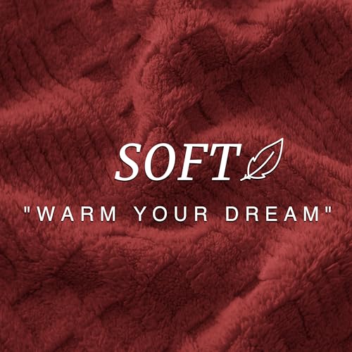 Red Fleece Throw Blanket for Couch or Bed Waffle Pattern Decor (02-red / Throw)