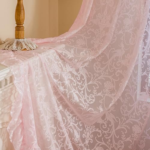 Pink Lace Curtains 63 Inch Length (59"W x 63"L (Pack of 2) / Pink)