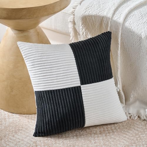 Set of 2 Black White Decorative Throw Pillow Covers 18x18 Inch with for Couch Bed Sofa Living Room (Black White / 18" x 18" (Pack of 2))