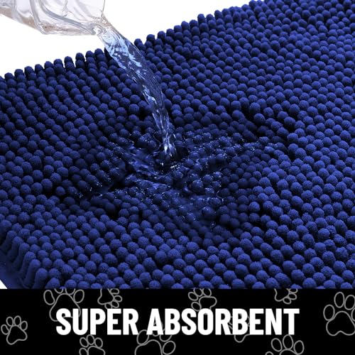 Dog Door Mat for Muddy Paws (30"X20" / Navy Blue and White)