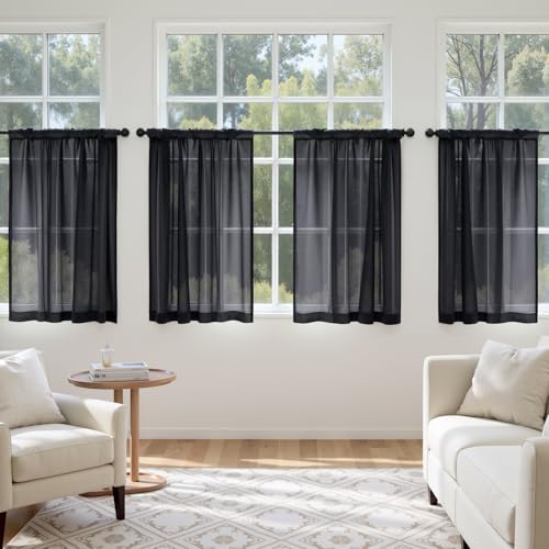 Black Short Sheer Curtains 54 Inches Long 4 Panels 42 x 54 Inches (42"W x 54"L (Pack of 4) / Black)
