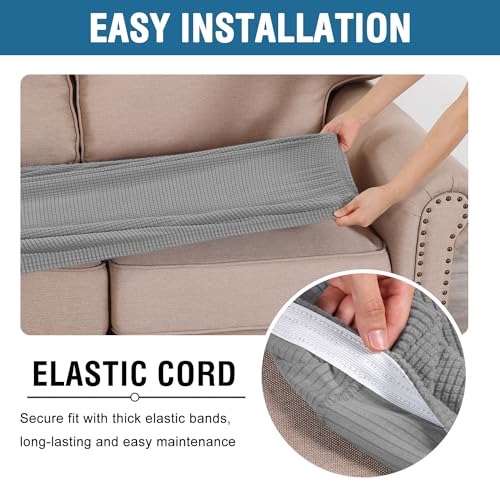 Super Stretch Individual Seat Cushion Covers Sofa Covers Couch Cushion Covers Slipcover Sets Thick Jacquard Textured Twill Fabric (Dove / 1 Cushion Loveseat)