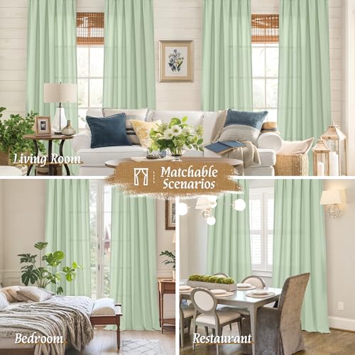 Light Filtering Linen Curtains 84 Inch for Living Room 2 Panels (Light Green / 52"W x 84"L (Pack of 2))
