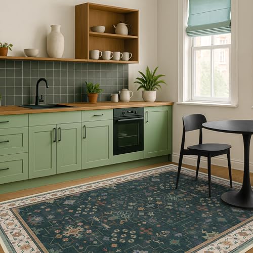 Vintage Dark Green 6x8 Dining Room Rugs for Under Kitchen Table (6' x 8' (Rectangular) / Dark Green)