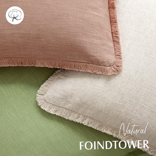 Decorative Linen Fringe Throw Pillow Covers 22×22 Coral Pink (22" x 22" (Pack of 2) / Coral Pink)