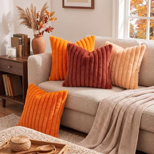 Fall Faux Fur Throw Pillow Covers 26x26 Set of 2 Rust (Rust / 26" x 26" (Pack of 2))