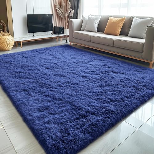 8x12 Machine Washable Large Area Rugs for Living Room (8x12 Ft / Navy Blue)
