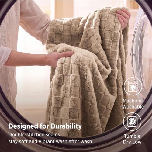 Checkered Fleece Throw Blankets for Bed (03 Light Brown / Throw XL (50" X 70"))