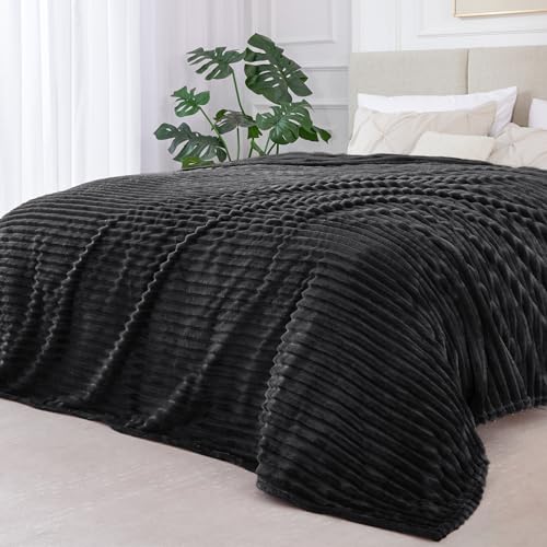 3D Ribbed Jacquard Black Blankets Queen Size for Bed (Black / Queen(90"x90"))