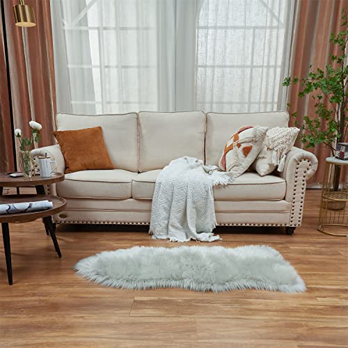 Ultra Soft Fluffy Shaggy Area Rug Faux Fur Rug Chair Cover Seat Pad Fuzzy Area Rug for Bedroom Floor Sofa Living Room (Light Grey / 2' x 4' (Sheepskin))