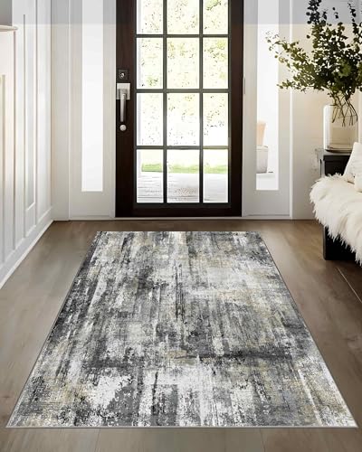 3x5 Washable Rug Abstract Carpet for Entryway Bedroom (Black Gold / 3' x 5' (Rectangular))