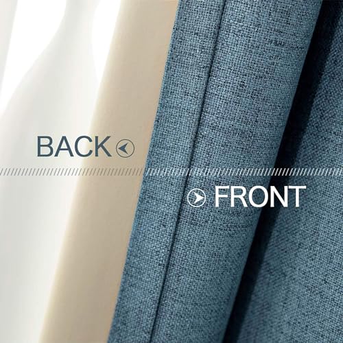 100% Blackout Linen Curtains for Bedroom 52x54 Inches Dusty Blue (Dusty Blue / 52"W x 54"L (Pack of 2))