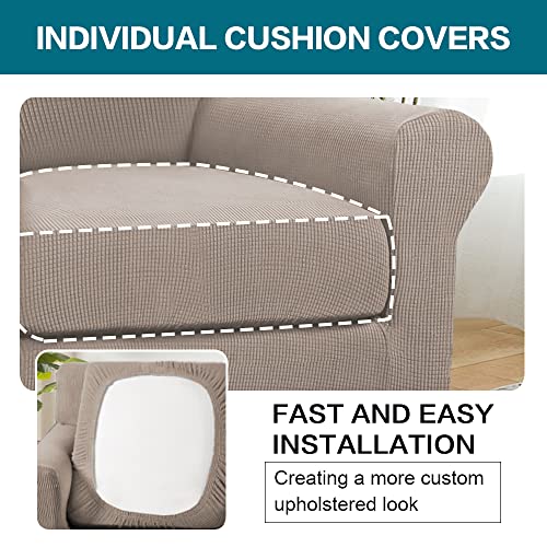 2 Piece Chair Covers Chair Slipcovers for Living Room Armchair Couch Cover Chair Sofa Cover with Individual Cushion Covers Furniture Cover for Chairs Feature Jacquard Fabric (Armchair (1 Cushion) / Sand)