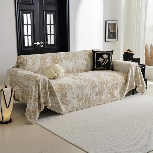 Sectional Couch Cover Khaki Geometric Abstract Sofa Covers for Sectional Sofa L Shape Chenille Couch Protector for Dogs Pets Couch Throw Cover Washable Durable for Home Decor (71" x 118" / 1# Khaki)