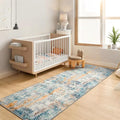 Runner Rug for Kitchen Hallways Runner Rug Non Slip 2'6''x8' Washable Blue Long Runner Rugs with Rubber Backing Soft Abstract Carpet Runner for Entryway (Blue / 2'6" x 8' (Runner))