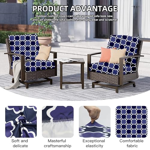 8Pcs Outdoor Cushion Covers (Dark Blue Geometric Pattern / 8PCS)
