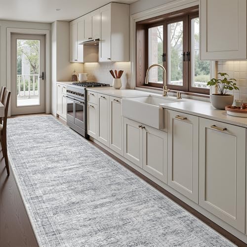 3x16 Runner Rug Non Slip (Grey/Ivory / 3' x 16' (Runner))