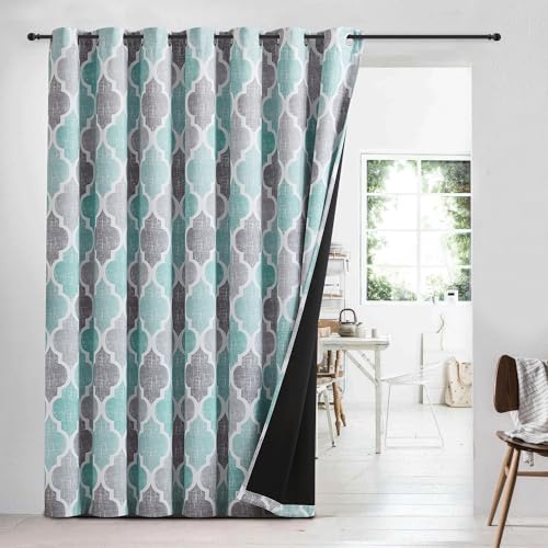 Moroccan 100% Blackout Sliding Door Curtains Aqua Grey 100x84 1 Set (Grommet | Aqua and Grey / 100"W x 84"L (Pack of 1))